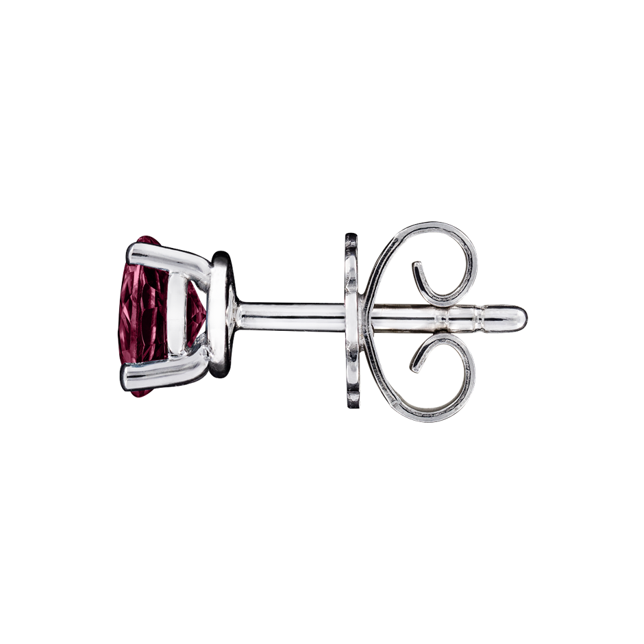 Stud Earrings 3 Prongs Rhodolite red in Platinum