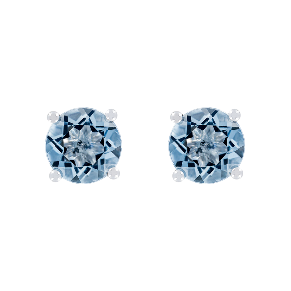 Stud Earrings 4 Prongs Aquamarine blue in Platinum