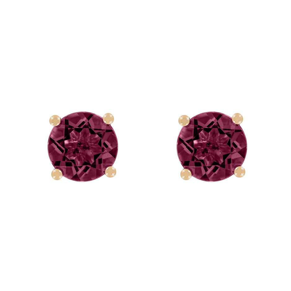 Stud Earrings 4 Prongs Rhodolite red in Rose Gold