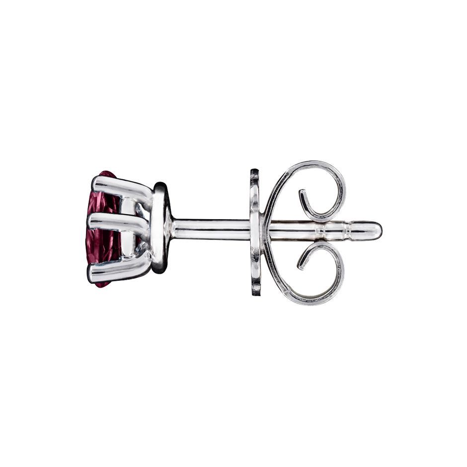 Stud Earrings 5 Prongs Rhodolite red in White Gold