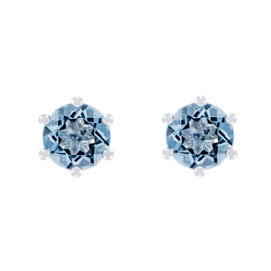 Stud Earrings 6 Prongs Aquamarine blue in Platinum