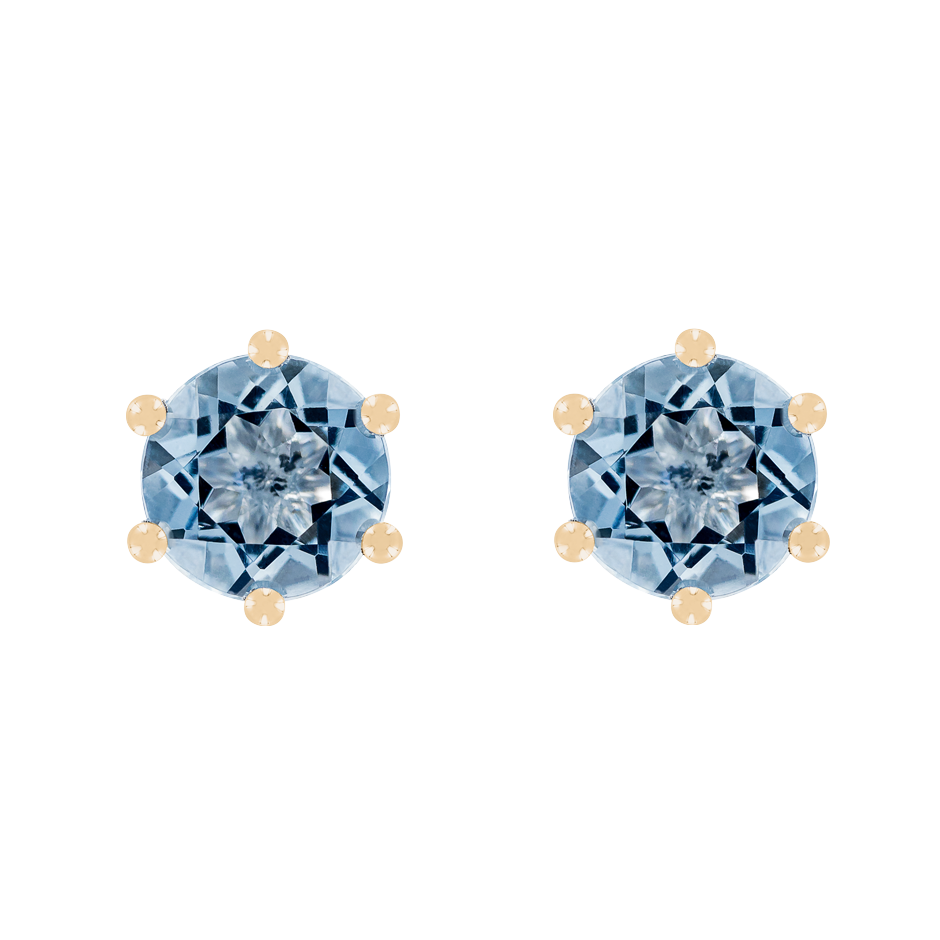 Stud Earrings 6 Prongs Aquamarine blue in Rose Gold