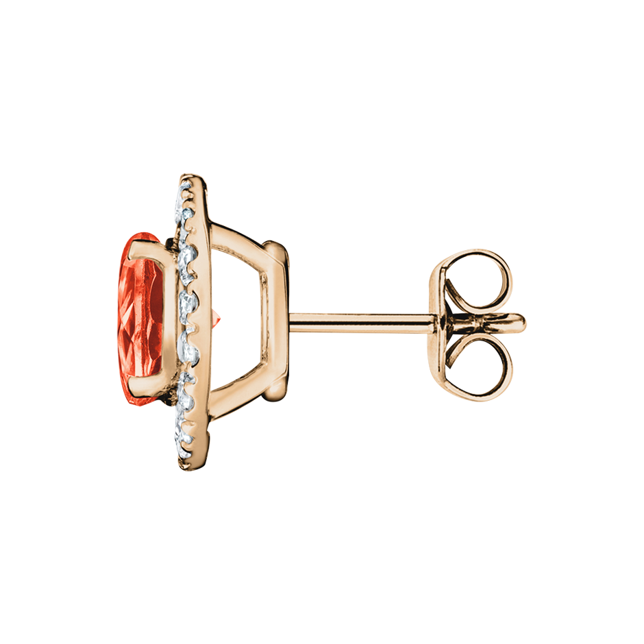 Stud Earrings Halo Fire Opal orange in Rose Gold