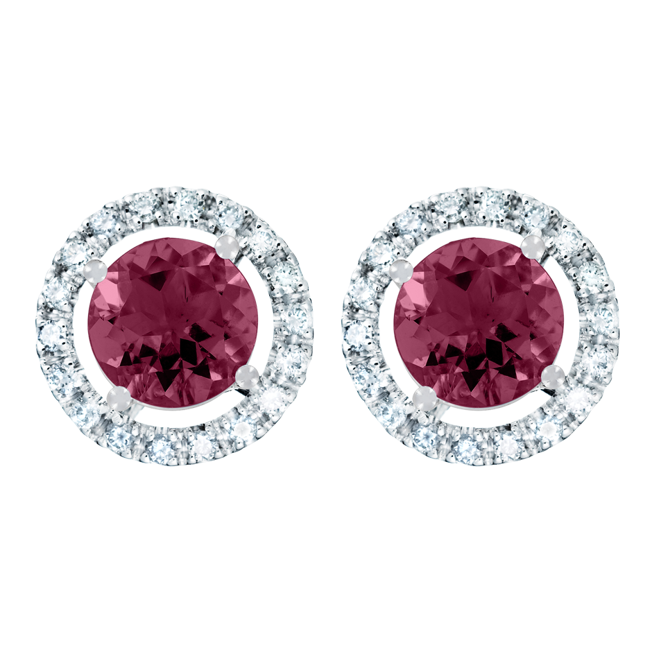 Stud Earrings Halo Rhodolite red in White Gold